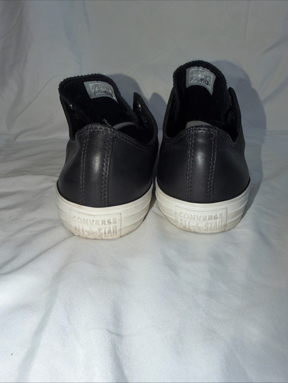 Converse Black Leather Slip-On Low Top Sneakers with White Sole - Picture 10 of 12